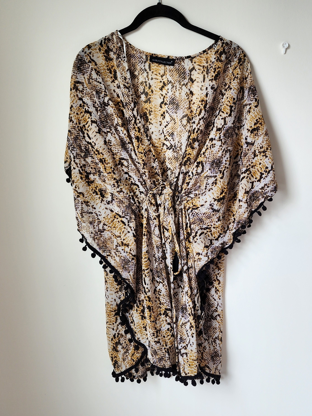 Snake-Print Pom-Pom Kimono Cover-Up